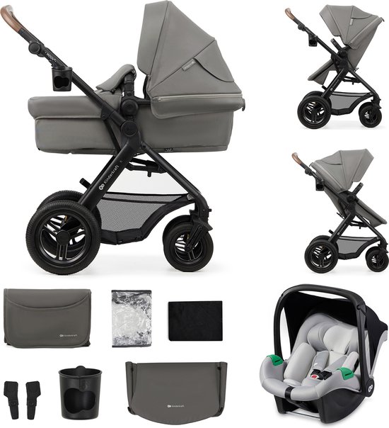 Kinderkraft MOOV 2 AIR 3-in-1 Kinderwagen – Grote Opblaasbare Wielen – Travel System met MINK PRO i-Size Autostoeltje – Grijs