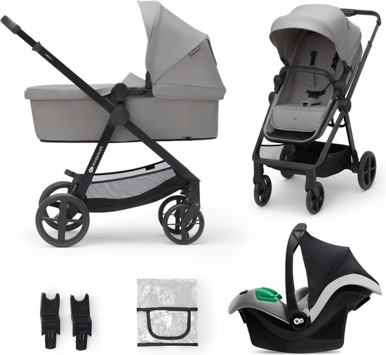 Kinderkraft NEWLY 3-in-1 Kinderwagen – Tot 22 kg – Incl. MINK PRO i-Size Autostoel – Lichtgewicht & Opvouwbaar – Grijs