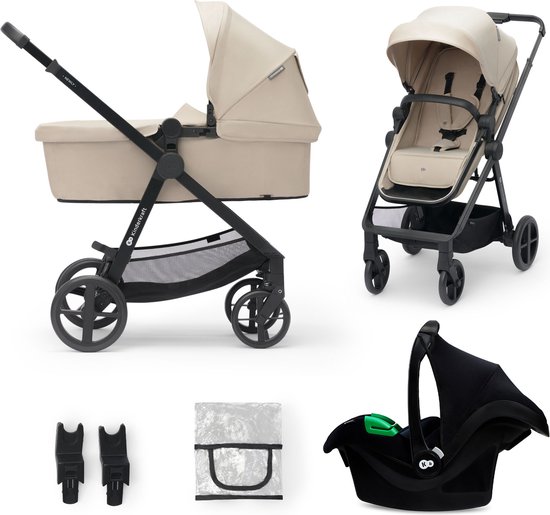 Kinderkraft NEWLY 3-in-1 Kinderwagen – Tot 22 kg – Lichtgewicht & Opvouwbaar – Incl. MINK PRO i-Size Autostoel – Beige