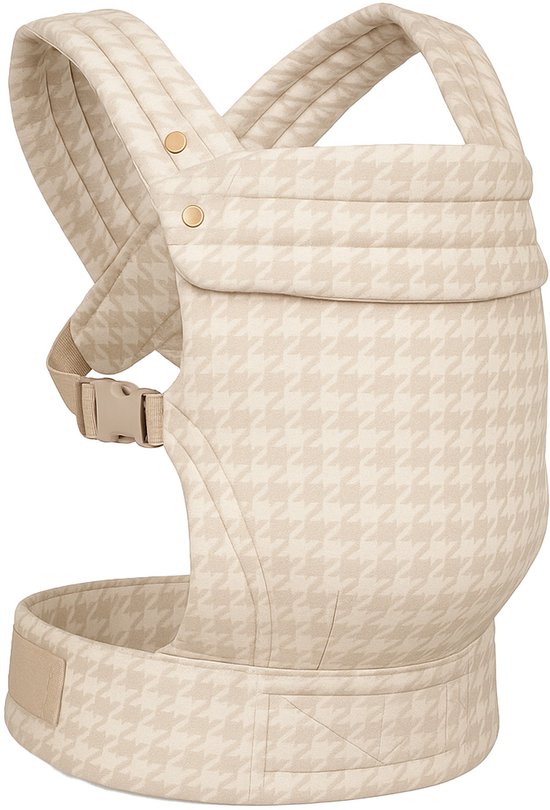 LUVION® Baby carrier MILANO Daylight Sand - Draagzak Baby - Ergonomische Buikdrager en Rugdrager - OEKO-TEX® Katoen - Beige met Hanenvoet Patroon