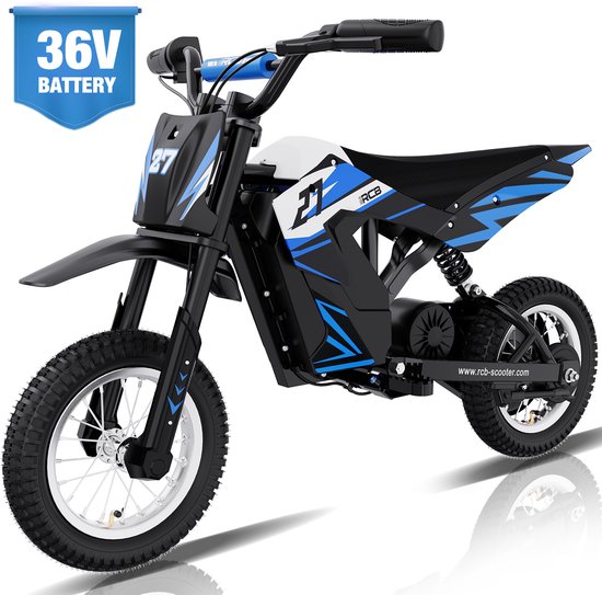 RCB Elektrische kindermotor | 36V Cross Bike Off-road| 3 Versnellingen (8/12/25 km/u)| Blauw/Zwart