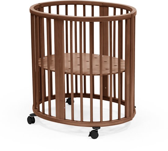 Stokke Sleepi Mini, Warm Brown - Ovale wieg Geschikt voor 0-6 maanden - In hoogte verstelbare bodem, afsluitbare zwenkwielen, geperforeerde matrasbodem voor luchtcirculatie
