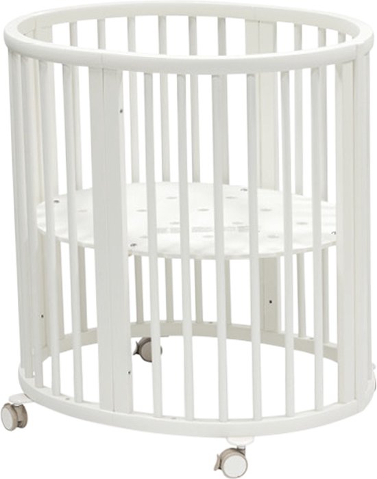 Stokke Sleepi Mini, Wit - Ovale wieg Geschikt voor 0-6 maanden - In hoogte verstelbare bodem, afsluitbare zwenkwielen, geperforeerde matrasbodem voor luchtcirculatie